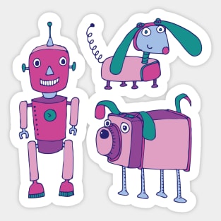 Robot Friends - cute retro robot design in pink Sticker